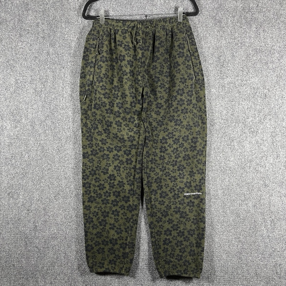 thisisneverthat Flower Floral Fleece Pants Joggers 'Olive' Green Size Small